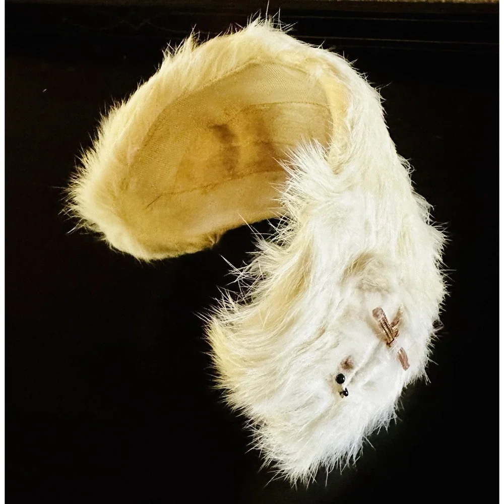 Vintage 1950s Japan Child's Rabbit Fur Hand Muff & Hat Set Winter Girls
